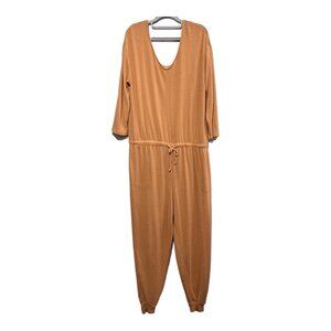 Serra Jumpsuit Womens XL Tan Fleece Knit Slouchy Drawstring Waist Loungewear